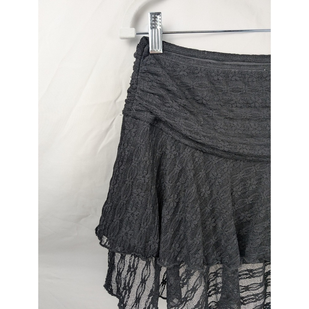 Y2K Floral Lace Tiered Ruffle Mini Skirt Size M Black Whimsigoth Festival Grunge - Picture 8 of 9